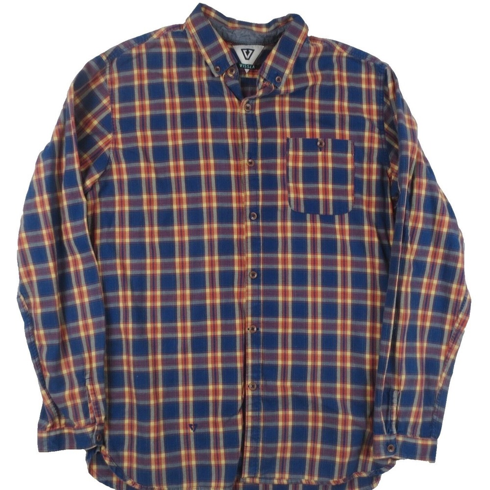 VISSLA Flannel Shirt Mens Large Plaid Long Sleeve Lightweight Button Up Outdoors